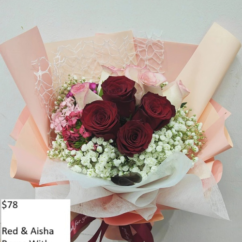 Red & Aisha Roses With Baby Breath