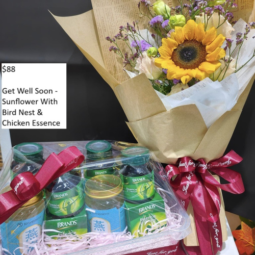 Get Well Soon - Sunflower With Bird Nest & Chicken Essence